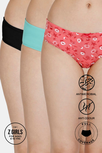 Buy Zivame Girls Anti-Microbial Low Rise Full Coverage Hipster Panty (Pack of 3) - Assorted